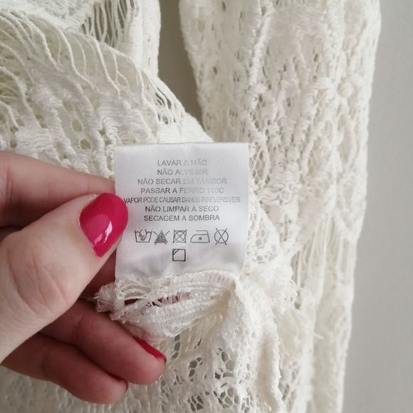 Farm Rio Sheer Lace Long Sleeve Ivory Blouse P (00-0) - Picture 13 of 16